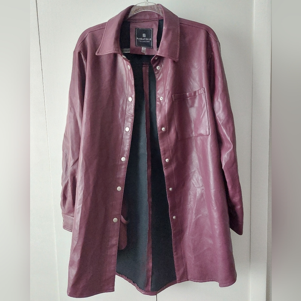 Bagatelle Collection Maroon Vegan Leather Shacket Jacket